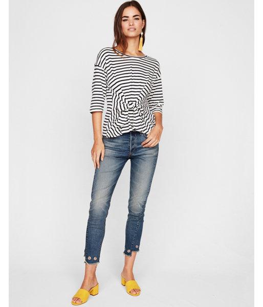 Express Womens Express One Eleven Striped Tie Waist Cotton Top
