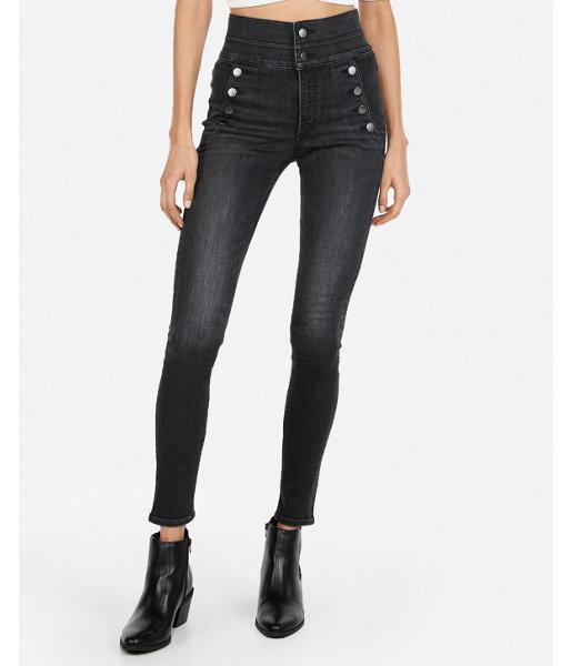 Express Womens Express Womens Super High Rise Black Button Denim Perfect Stretch+ Jean