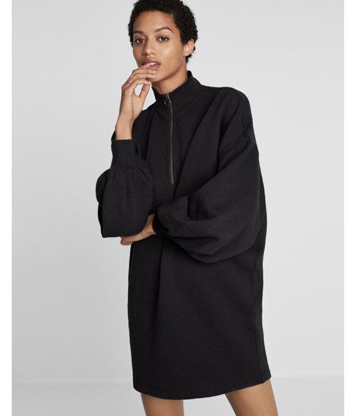 Express Zip Front Balloon Sleeve Sweatshirt Dress