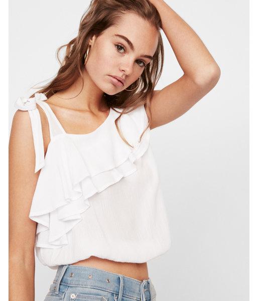 Express Womens One Shoulder Double Ruffle Top