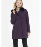 Express Berry Tweed Coat With Faux Fur Collar