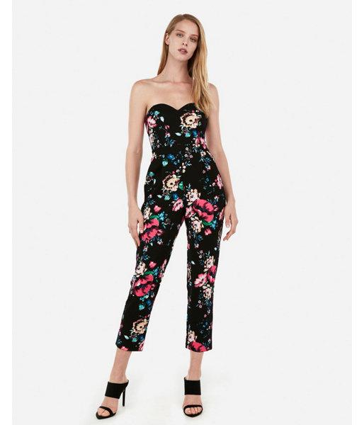 Express Womens Floral Strapless Sweetheart Jumpsuit
