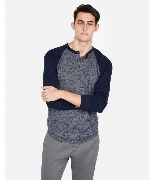 Express Mens Loose Knit Marled Color Block Henley