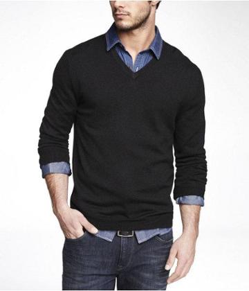 Express Mens Merino Wool V-neck Sweater Black