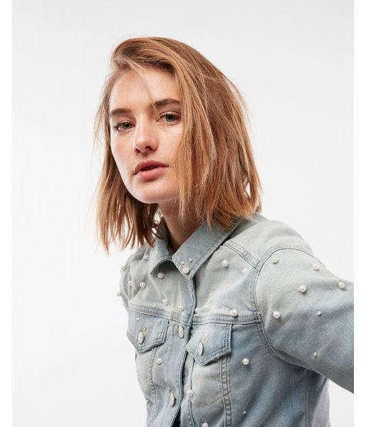 Express Womens Pearl Supersoft Denim Trucker Jacket