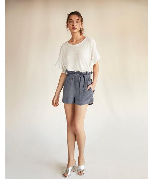 Express Womens Flutter Sleeve Linen-blend Top