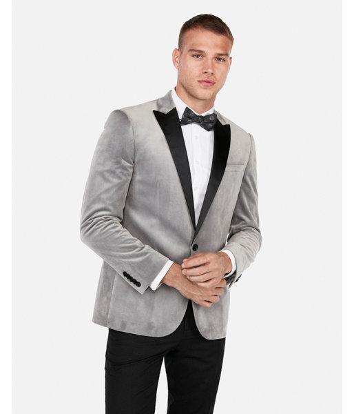 Express Mens Slim Light Gray Velvet Tuxedo Jacket