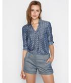 Express Womens Micro Print Y-neck City Shirt By Express