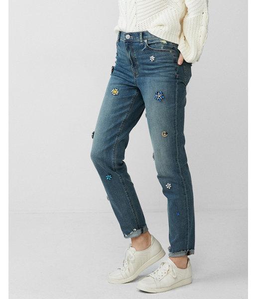 Express Womens High Waisted Gem Girlfriend Jeans