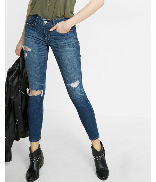 Express Petite Mid Rise Distressed Stretch Cropped Jean