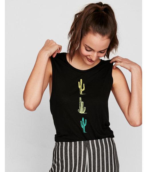 Express Womens Express One Eleven Cactus Graphic Tank