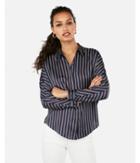 Express Womens Striped Satin Relaxed Dolman Button-up