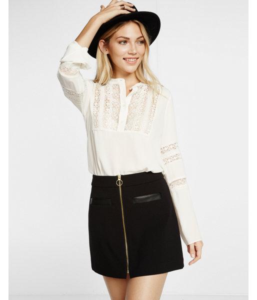 Express Womens Lace Half Placket Band Collar Blouse