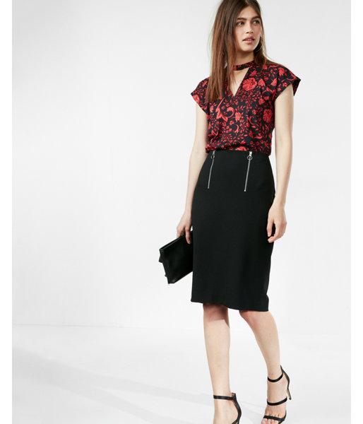 Express Womens Floral Choker Neck Rolled