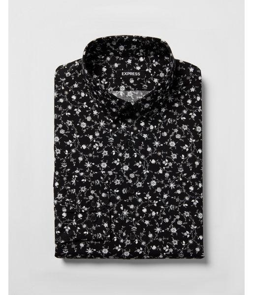 Express Mens Extra Slim Black Floral Dress