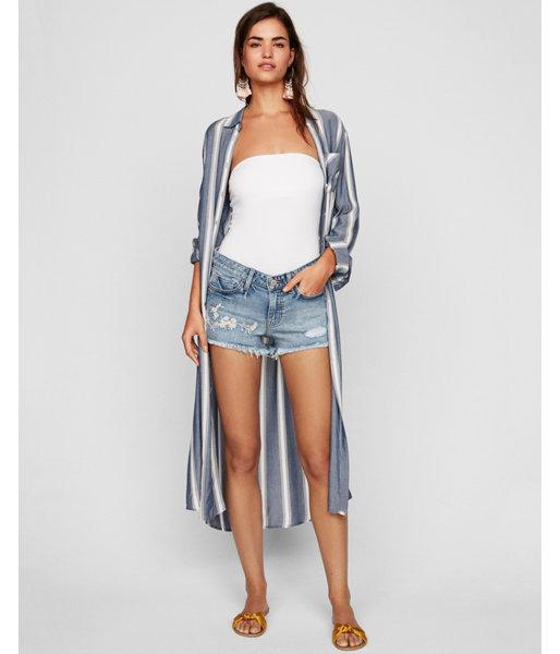 Express Womens Low Rise Floral Embroidered Stretch+ Denim
