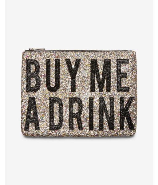 Express Womens Buy Me A Drink Glitter Clutch