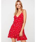 Express Womens Petite Floral Ruffle Wrap Cami Dress