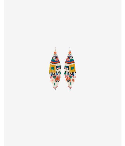 Express Womens Seed Bead Aztec Color Block Fringe Drop Earrings