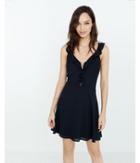 Express Womens Exposed Zipper Ruffled Fit And Flare Dress