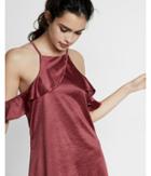 Express Womens Satin Ruffle Cold Shoulder Trapeze Dress