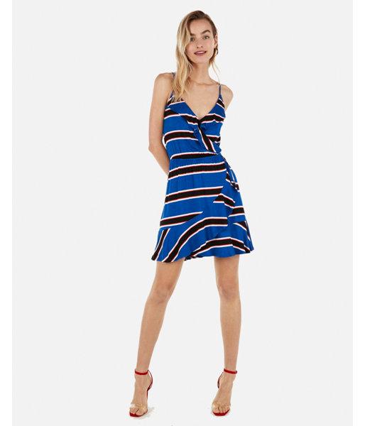 Express Womens Striped Surplice Ruffle Wrap Front Cami Dress