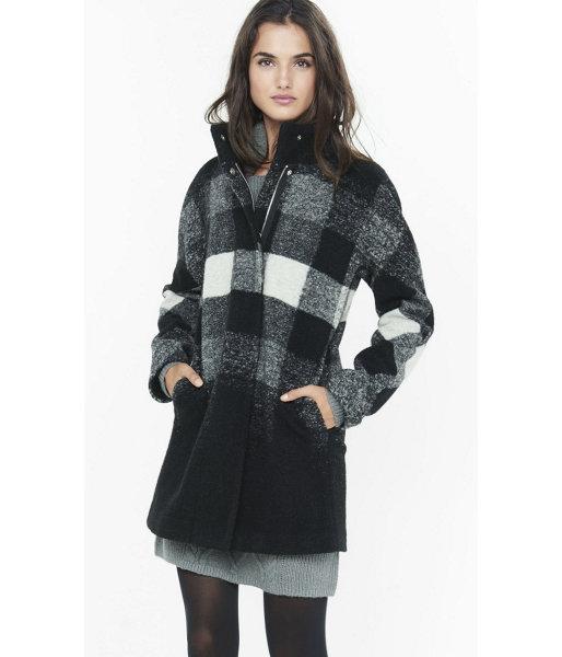 Express Express Womens Checked Ombre Cocoon Coat