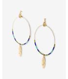 Express Womens Beaded Feather Charm Drop Circle Earrings