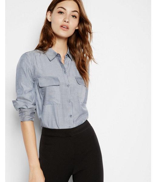 Express Womens Petite Soft Striped Button Down City Shirt By Express