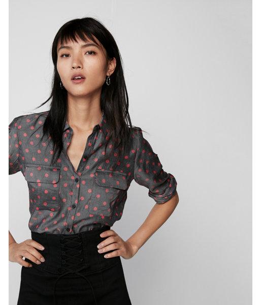Express Womens Polka Dot City Shirt By Express
