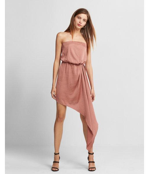 Express Womens Petite Strapless Asymmetrical Hem Dress