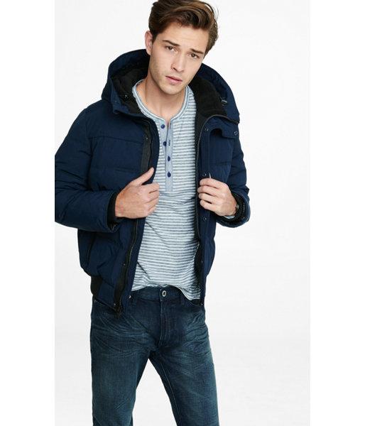 Express Men's Outerwear Navy Puffer Coat