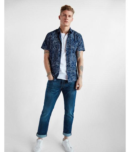 Express Mens Soft Wash Leaf Print Short Sleeve Cotton