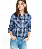 Express Womens Blue And Blush Pink Plaid Oversized