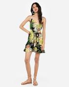 Express Womens Floral Relaxed Tie Front Flounce Dress
