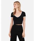 Express Womens Express One Eleven Tipped V-neck Crop Top