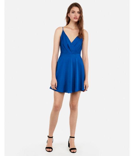 Express Womens Satin Surplice Fit And Flare