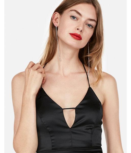Express Womens Petite Satin Tie Neck Peplum Tank
