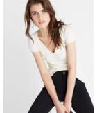 Express Womens Ruffle Trim Ribbed V Neck Tee