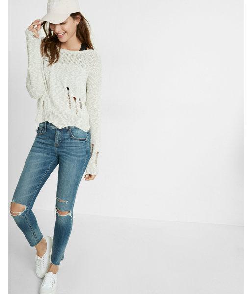 Express Womens Distressed Jagged Hem Cropped