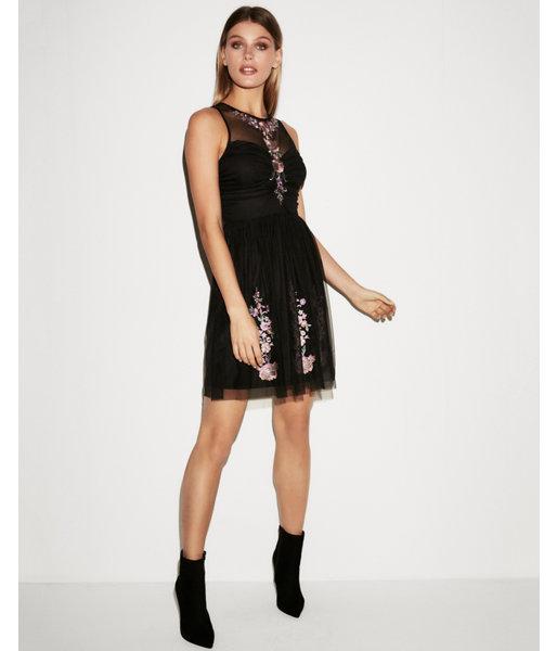 Express Womens Embroidered Ruched Fit And Flare Dress