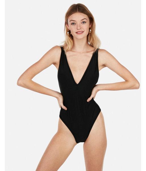 Express Womens Deep V Ultra High Leg One-piece