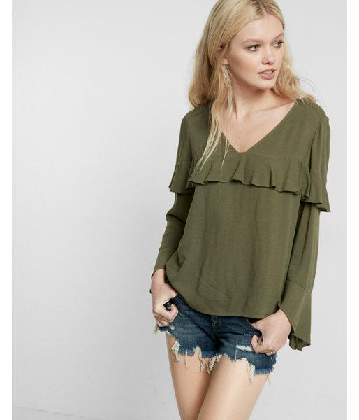 Express Flowy Ruffle V-neck Blouse