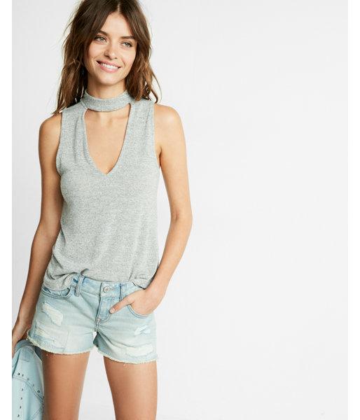Express Deep V Mock Neck Choker Tank