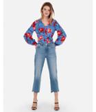 Express Womens Floral Button From Blouson Sleeve Chelsea Popover