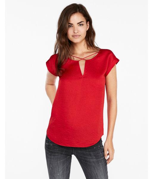 Express Womens Satin Cross Front Gramercy Tee