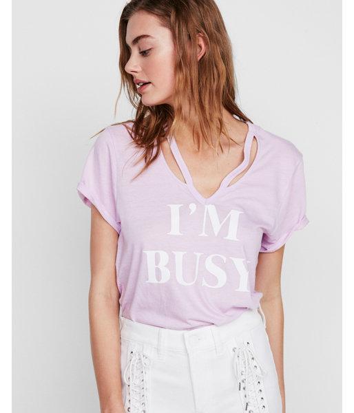 Express Womens Express One Eleven I'm Busy Slash V Neck Tee