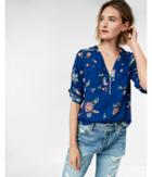 Express Floral Long Sleeve Zip Front Blouse