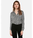 Express Womens Leopard Satin Relaxed Dolman Sleeve Button-up