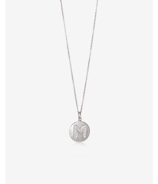 Express Womens Cubic Zirconia M Initial Disc Pendant Necklace
